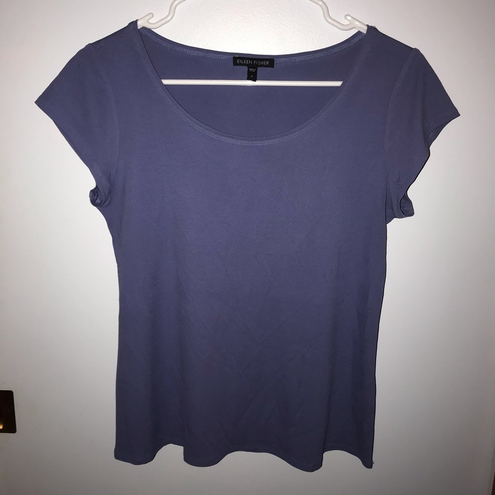 EILEEN FISHER blue scoop neck silk tee